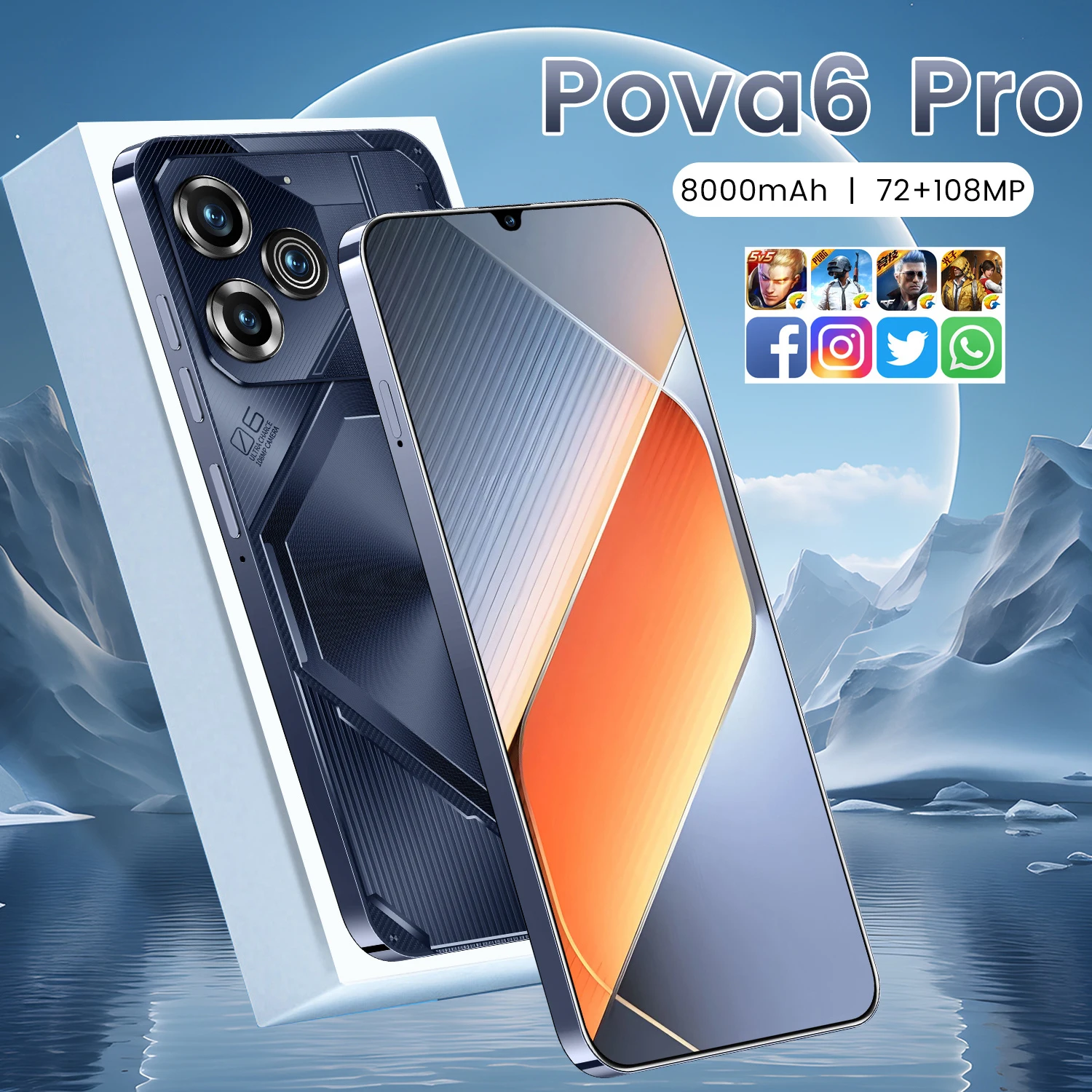 

New Pova 6 Pro Original 5G Smartphone 7.3HD Screen 108MP Camera Dual Sim Card 8000mAh Battery Expandable Android Mobile Phones