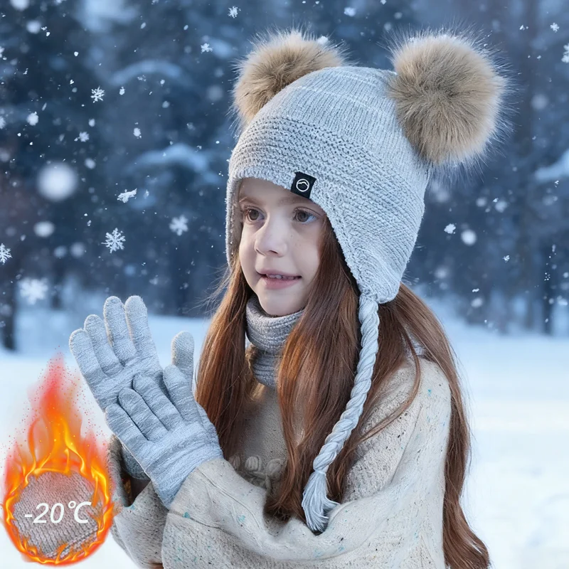 

Winter Outdoor Warm Children's Hat Scarf Gloves Three Piece Set Men Women Baby Velvet Ear Protection Knitted Hat