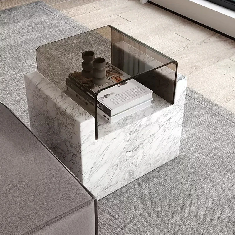 Modern Nordic Travertine Toughened Glass Creative Personality Wall Table Coffee Shop Designer Marble Side Table wholesale