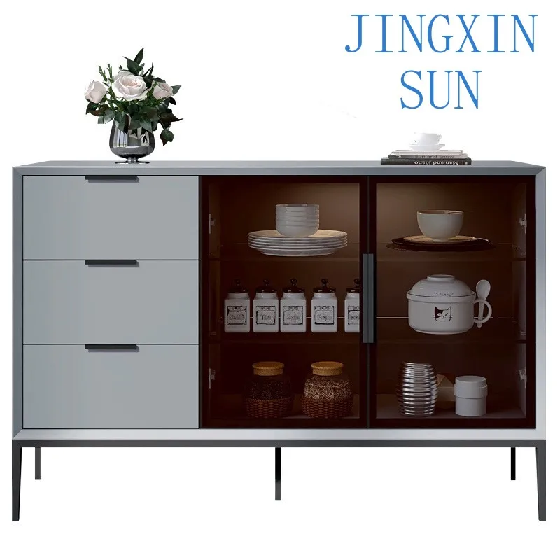Italian minimalist side cabinet modern solid wood glass tea storage entrance cabinet multi-functional storage bowl wine cabinet