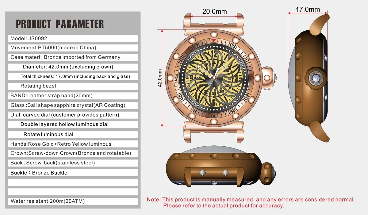 Sapphire glass  meteorite/Embossed  dial Automatic mechanical waterproof dive   bronzeze /titanium Military watch for men