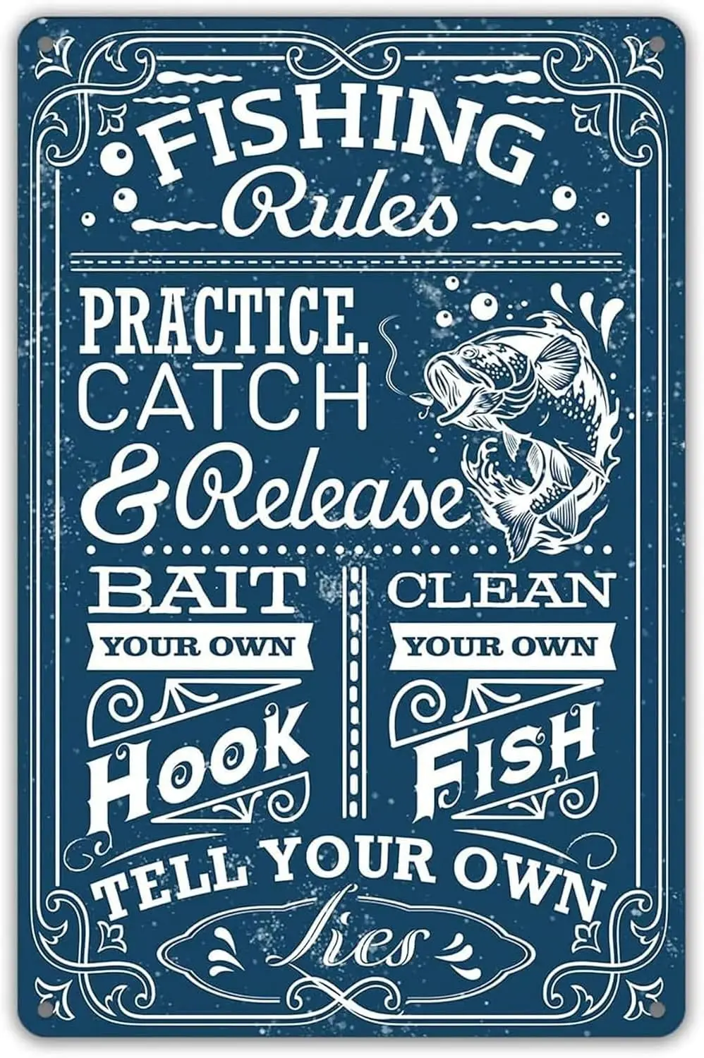 Fishing Rules Tin Sign Vintage Style Tin Sign Home Kitchen Restaurant Cafe Art Metal Sign Retro Gift Sign 8x12 inch sign