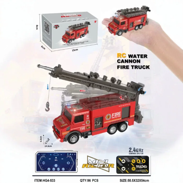 New Hengguan 1:64 Mini Dual Control Alloy Small Scale Rescue Fire Truck Remote Control Car Toy Suitable for Festival Gifts