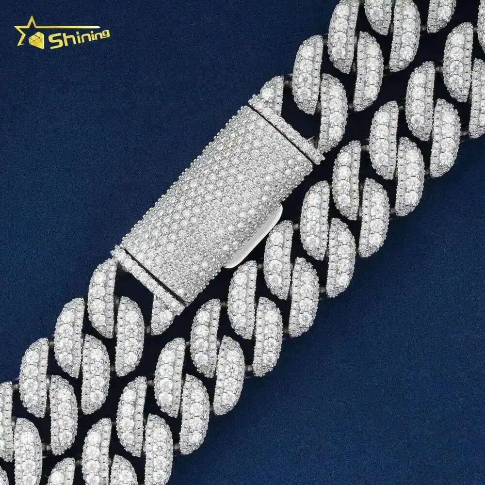 

Factory Wholesale White Gold Plated Iced Out Cuban Necklace 16mm Prong Cuban Link Chain Necklace Moissanite Diamond Cuban Chain