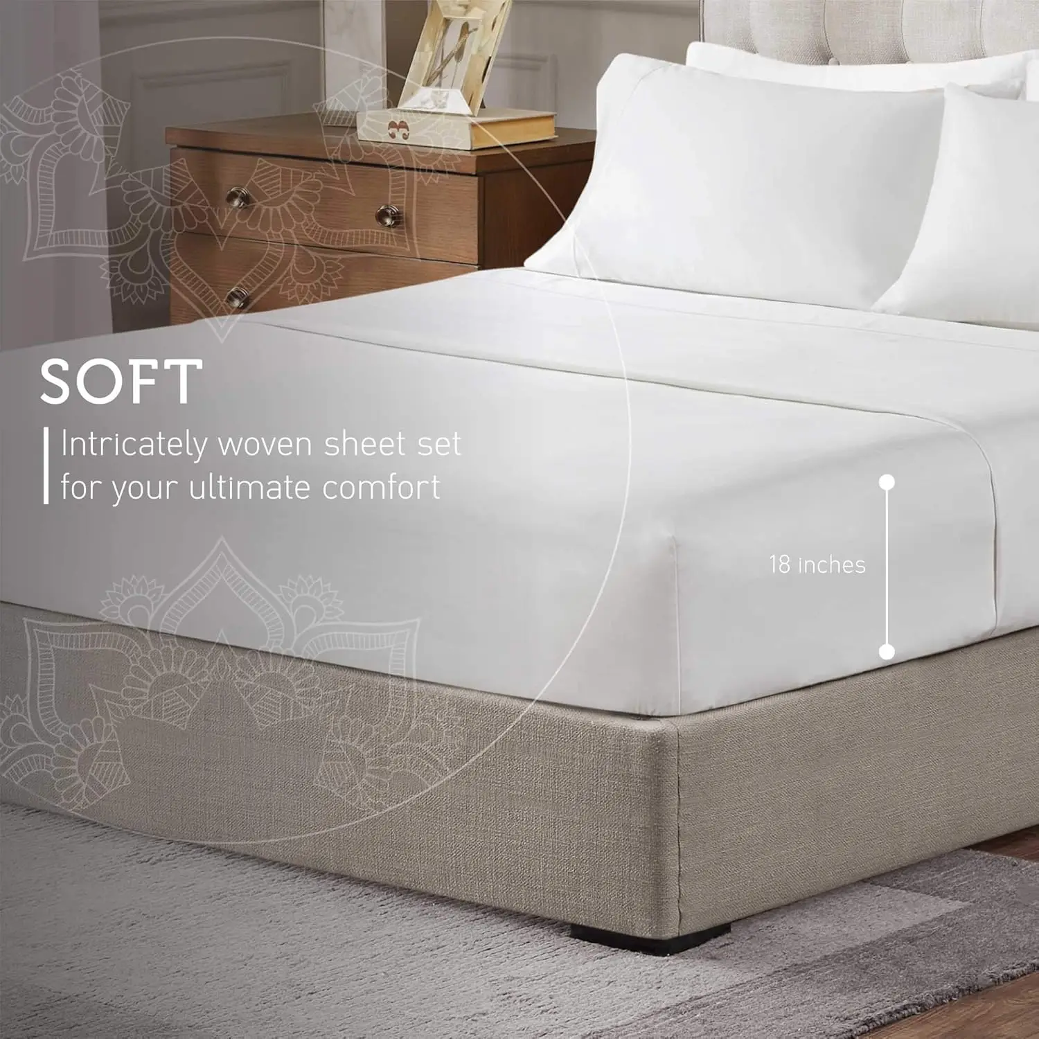 1000 Thread Count Cotton Sheet Sateen King Size, Deep Pocket - Fits up to 18" Mattress, 4 PC 100% Cotton Bed Sheets