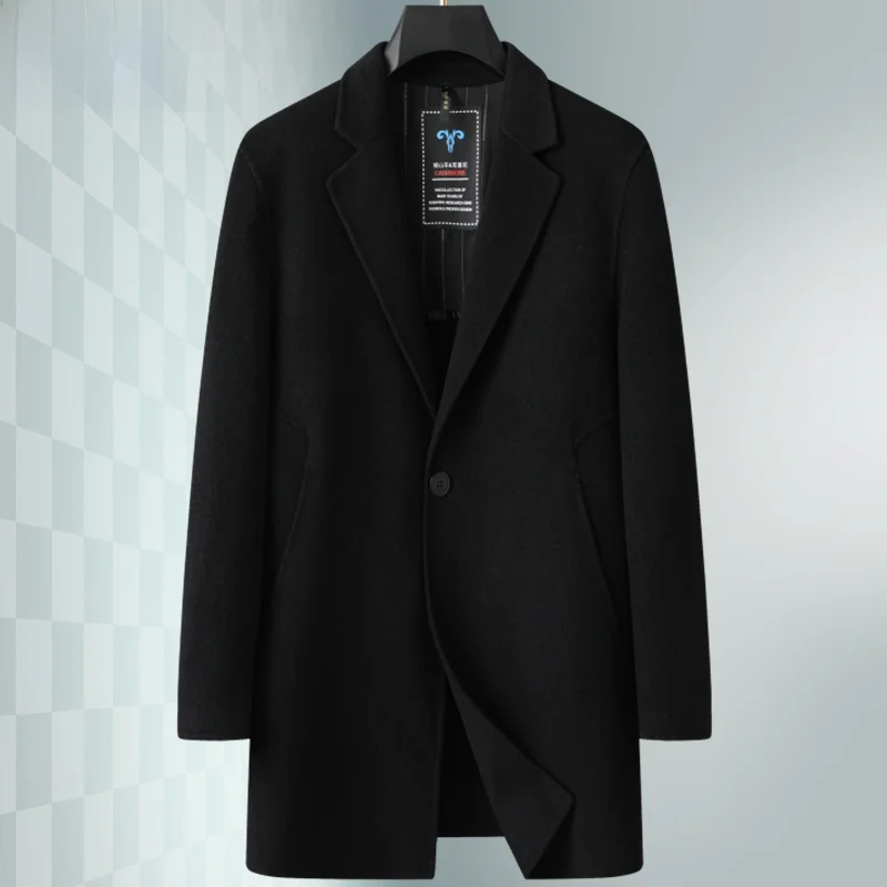 

Men's Mid-Length Double-Sided Woolen Coat Jaet plus Size Faionable Windbreaker Suit Collar Autumn Winter Warm Outerwear