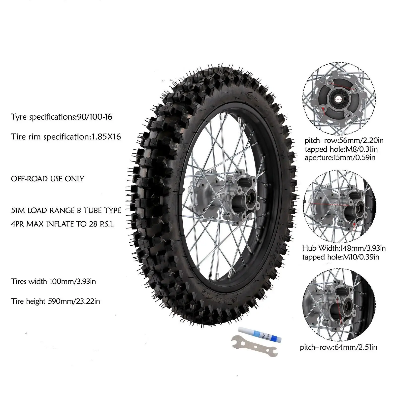 90/100-16 Wheel Tire Rim Rear Swing Arm Brake for Pit Dirt Bike 140cc150cc 200cc