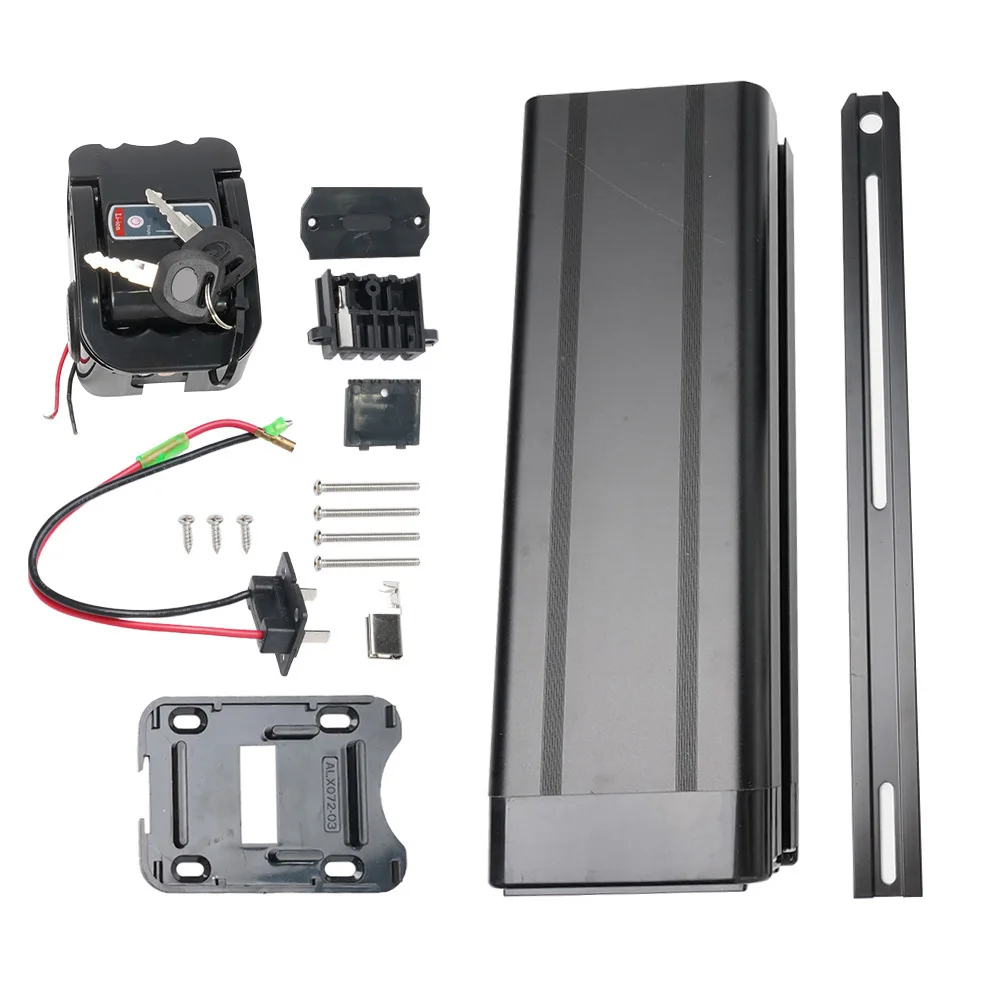 Schwarzes ABS-Kunststoff-Batteriegehäuse 390x110x76mm 48V Große Kapazität 18650 Halterbox mit Ladeanschluss für E-Bike-Aufbewahrungsteil