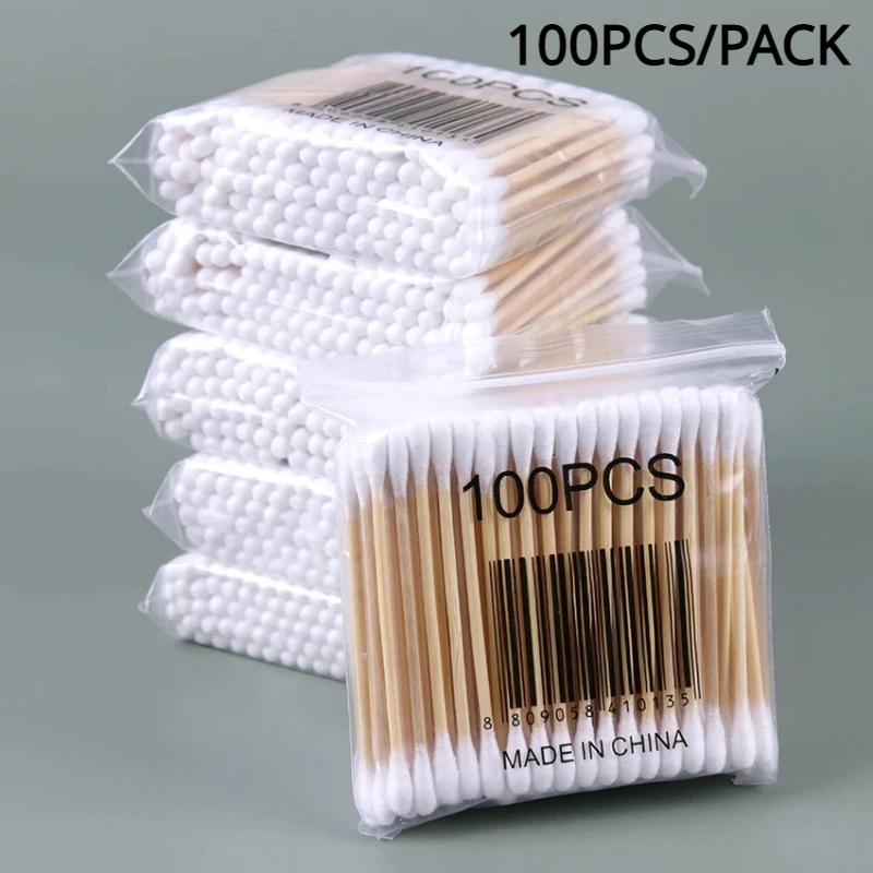 

100PCS/Pack Double Ended Cotton Swabs Women's Makeup Cleaning Cotton Swab Kapok Swab Nose and Ear Cleaning Tool