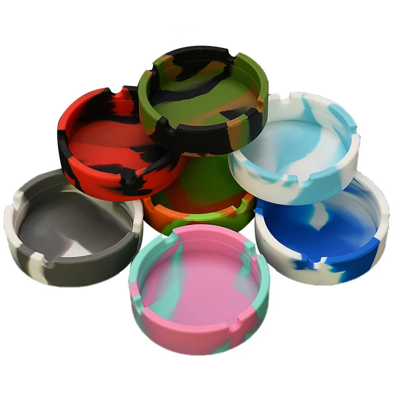 Luminous Colorful Silicone soft Ashtray Light Circular Fluorescent Smoking Accessories Cigarette Case Drop Creative Ash Trays