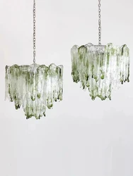 French Romantic Lustre Luxury Chandeliers Antique Designer Gradient Green glass LED Main lamps For Living Room