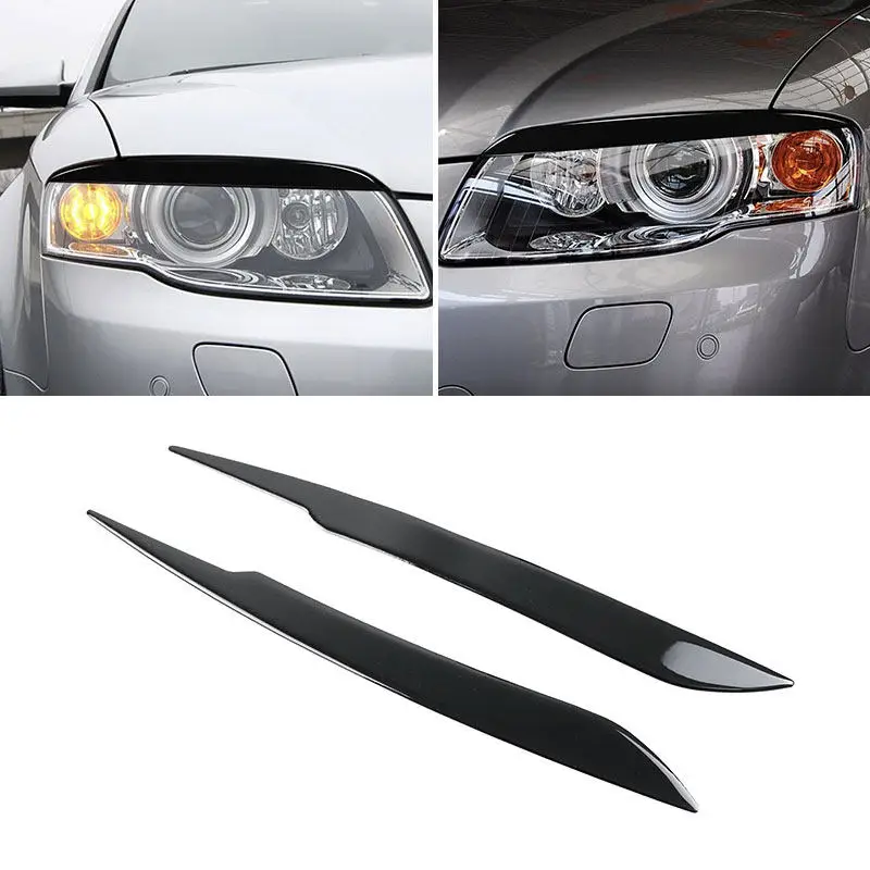 2 stücke Weiche PVC Kunststoff Für Audi A4 B7 S4 2006 2007 Klavier Schwarz Auto Außen Front Scheinwerfer Augenbraue Trimmen augenlid Abdeckung Zubehör