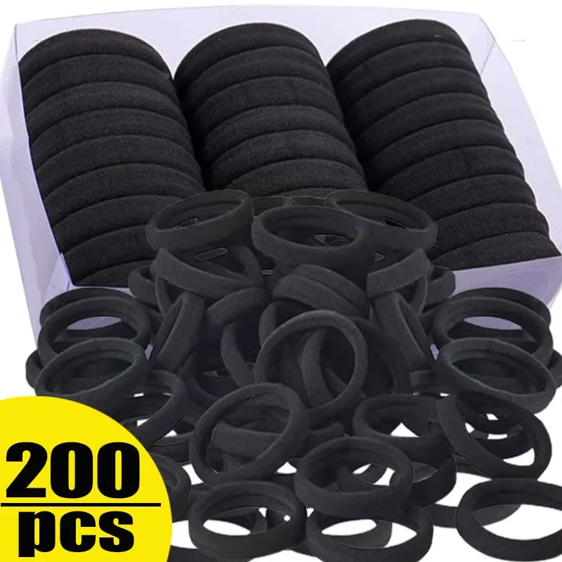 200/50 Uds bandas elásticas para el cabello para mujeres niñas diadema negra lazos de goma soporte para cola de caballo Scrunchies accesorios para