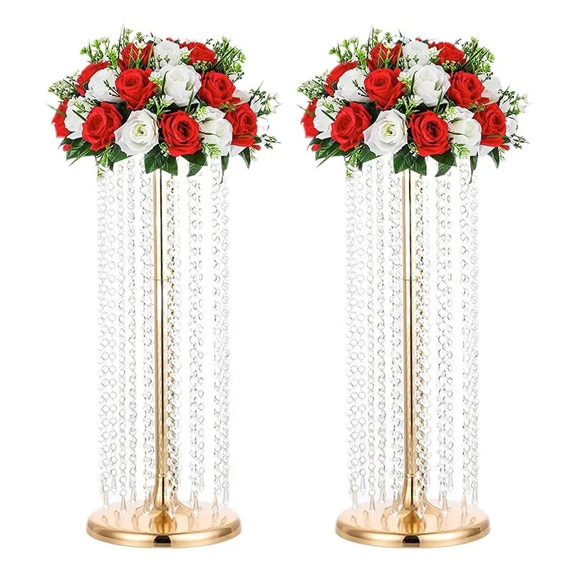 

2 шт. золотые акриловые подставки для цветов с кристаллами и бусинами, вазы для цветов для свадебных композиций, украшения столов, декора для дней рождения и домашнего интерьера