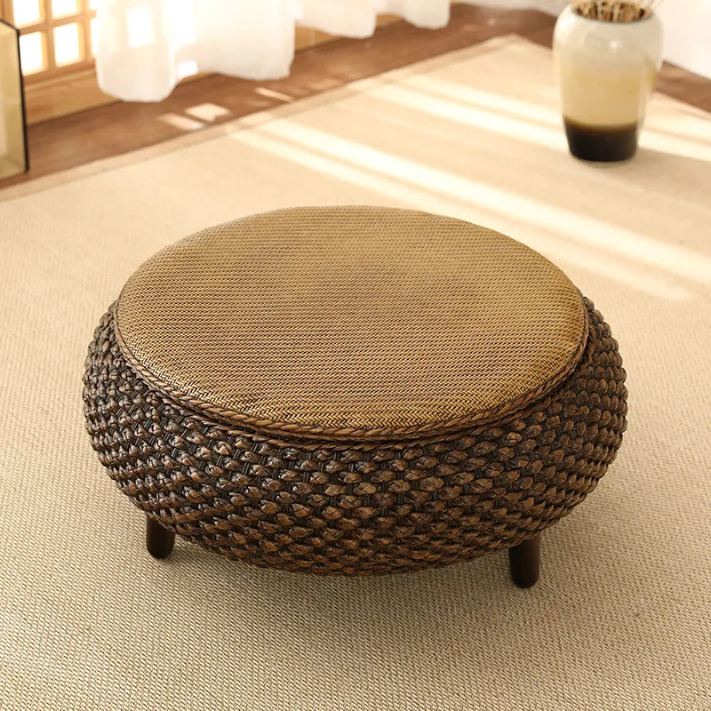 Household Retro Rattan Coffee Table Japanese Style Simple Futon Cushion Solid Wood Window Service tables basses  home furniture