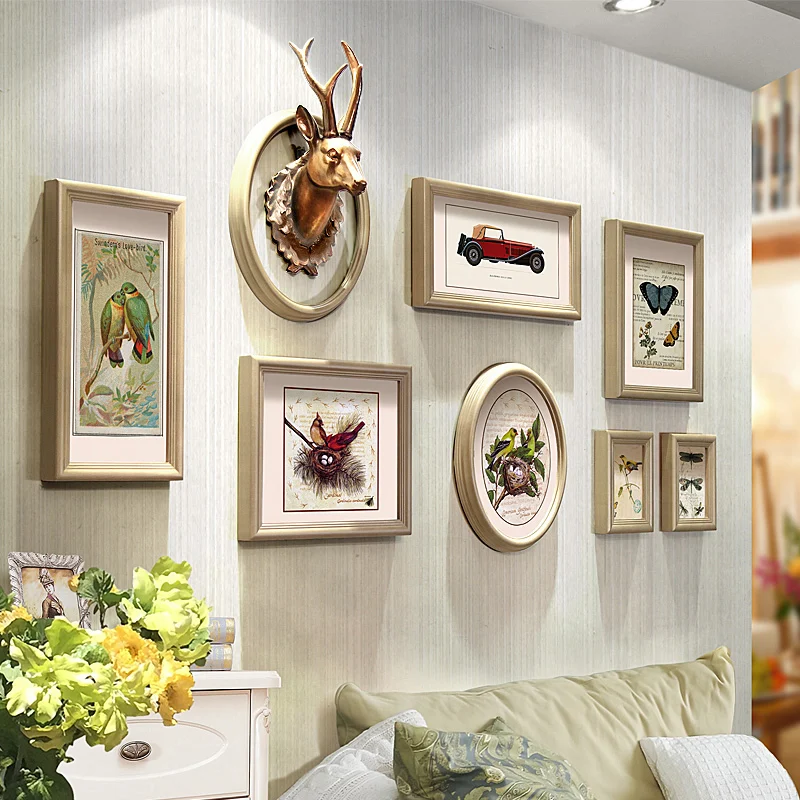 

8pcs /set Nordic Wall Hanging Deer Head Art Oil Painting Photo Wooden Wall Decor Pendant Living Sofa Background Home Decoration