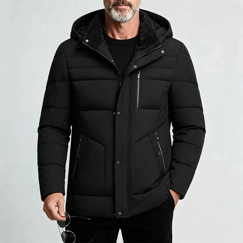 KIDWHXR 2026 Men Parkas Coat Winter Thicken Fleece Business Casual Male Jackets Detachable Hat Long Sleeve Man Outerwear