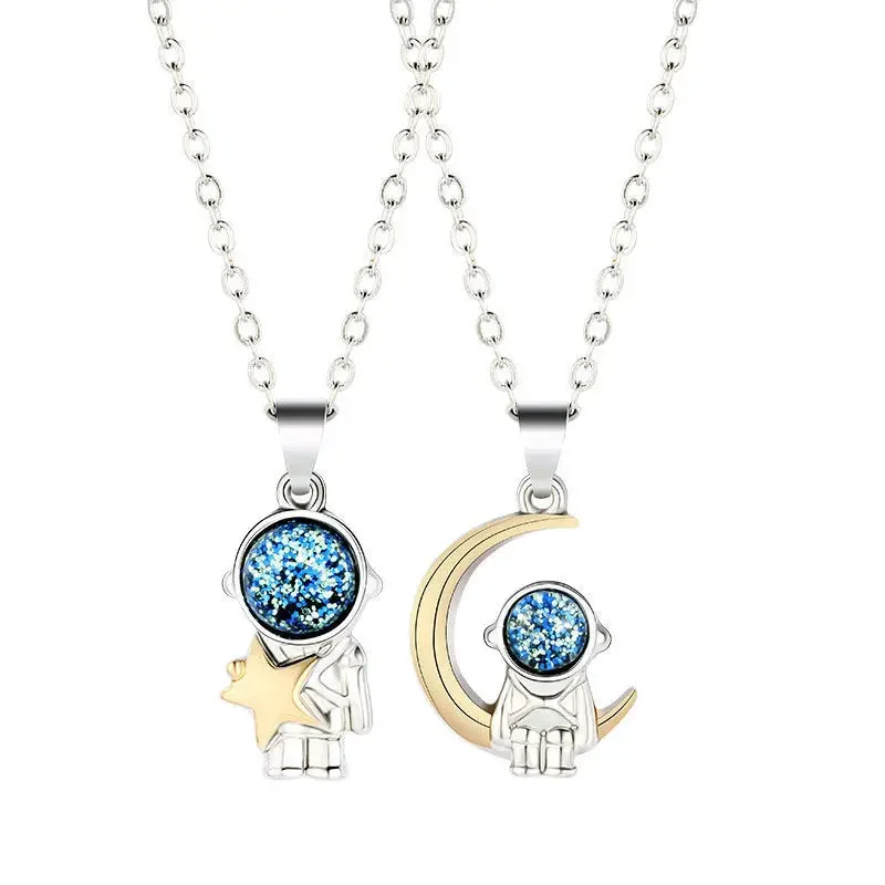 Valentine's Day Charm Moon Lovers Pendant Star Fashion Jewelry Female Clavicle Couples Necklace Spaceman Korean Style Choker
