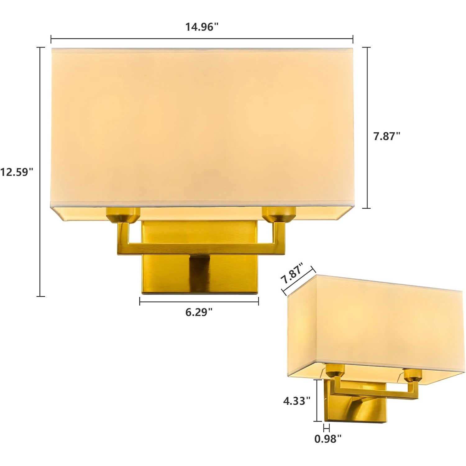 Set di due applique da parete dorate con lampada da parete moderna a LED a 2 luci da lettura sul comodino con paralume in tessuto bianco Lampada da