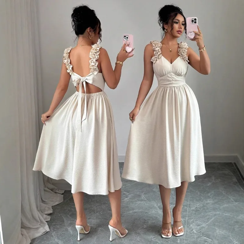 

Ladies' apricot textured fabric design with waist cinching and slimming mid length jumpsuit