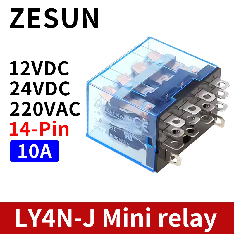 1pcs LY4N-J HH64P Mini Relay 14 Pin 10A with LED Intermediate Relay 12VDC 24VDC 220VAC  general purpose switching relay ZUSUN
