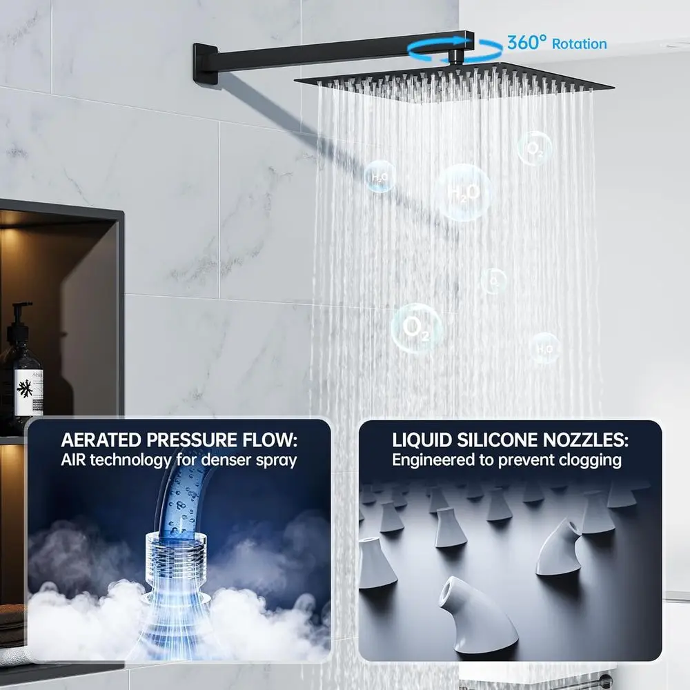 10 Matte Black Luxury Shower Set with Rain & Handheld, Wall-Mounted Stainless Steel & Brass Trim Kit