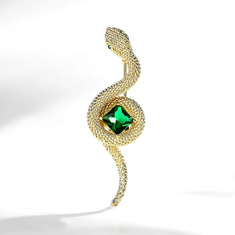 Exquisite Crystal Snake Shaped Brooches Metal Enamel Animal Design Lapel Pins For Women Men Fashion Jewelry Accessories Gift