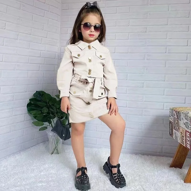 2024 Autumn Winter Girls Jackets Sets Button Top Coats Jacket + Sexy Short Skirt 2 3 4 5 Year