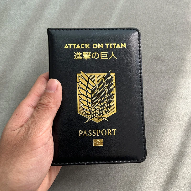 fundas de pasaporte de ataque a los titanes  viajero accesorios , titan de ataque estuche de viaje de Anime Shingeki no Kyojin para pasaporte, alas de libertad