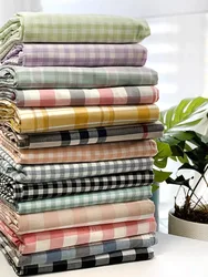 Washed Cotton Plaid Fabric By The Meter for Sewing Bed Sheet Clothing Pillowcases Tablecloth Cloth Soft Breathable Black Green