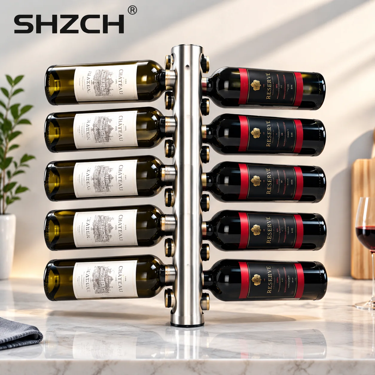 Wall Mounted Stainless Steel Wine Rack - Modern Vertical Bottle Holder, Sturdy & Space-Saving for Bar, Kitchen & Dining Room
