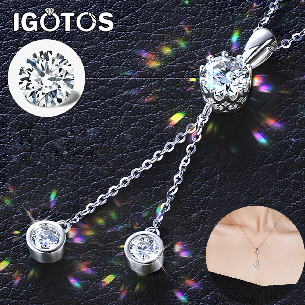 

IGOTOS 1,6cttw ожерелье с подвеской из муассанита с кисточками для женщин, позолоченное 18 карат, цепочка на шею с 3 бриллиантами, ювелирные изделия из стерлингового серебра 925 пробы