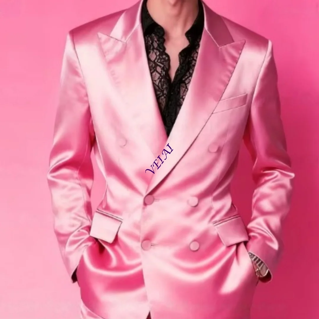 Ensemble de costume de marié en satin personnalisé pour homme, style décontracté chic, revers pointu