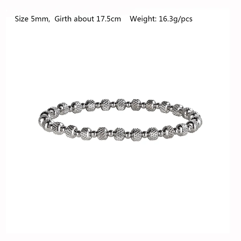 Waterproof Metal Jewelry Unisex Quality Stainless Steel Fade Resistant Geometric Mesh Textured Beads Sparkling Elastic Bracelets