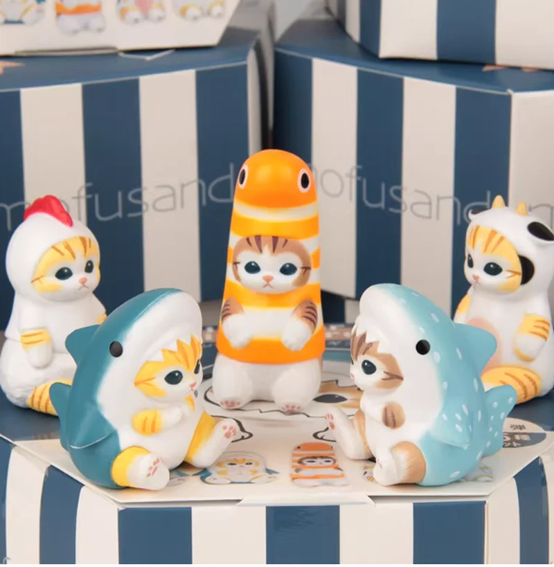 

Mofusand Shark Cat Action Figure Blind Box Toy With Shark Headgear Kawaii Bedroom Desktop Decoration Collectable Surprise Gift