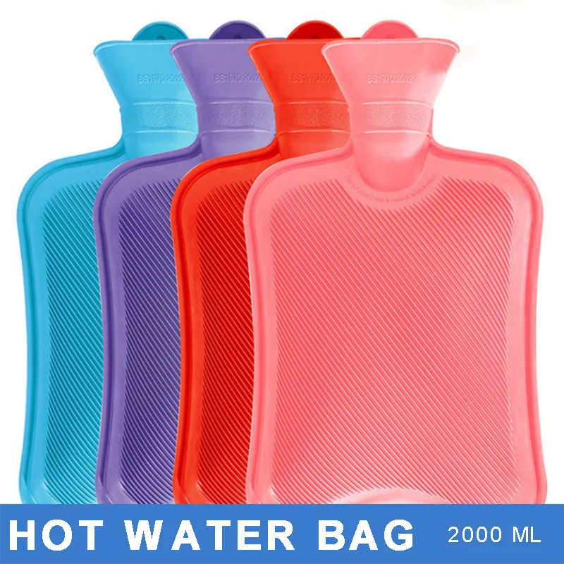 2000ML Hot Water Bottle Thick Rubber Bag Winter Warmer Random color