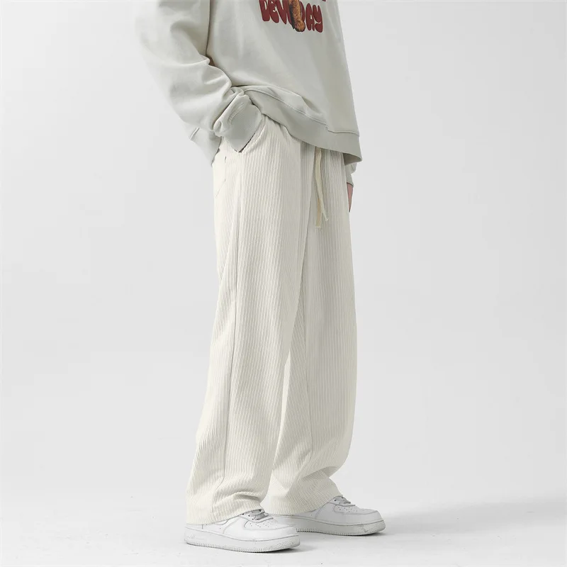 

Men Casual Loose Lace Up Wide Leg Pants Long Pant Elastic Waist Drawstring Splice Simple Autumn Winter Straight Trousers New