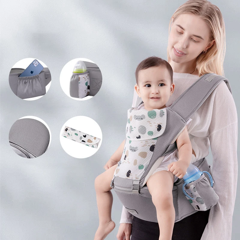 

Newborn Ergonomic Baby Carrier Backpack Gray Infant Baby Hipseat Carrier Front Facing Ergonomic Kangaroo Baby Wrap Sling Travel