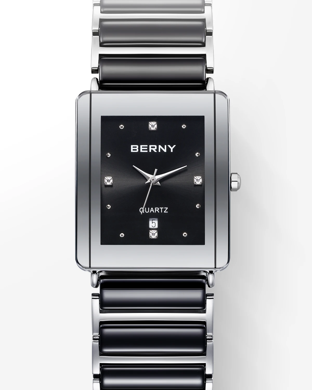 BERNY Keramikuhren für Herren, Kalender, lässige rechteckige Quarzuhr, luxuriöse Diamant-Armbanduhr im Vintage-Stil – Detail 2