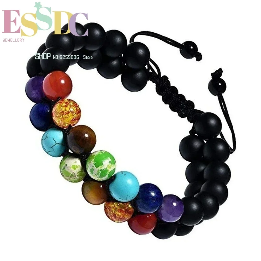 Colorful Natural Volcanic Stone Hand String Crystal Adjustable Woven Double Row Winding Men's And Women's Bracelets Popular