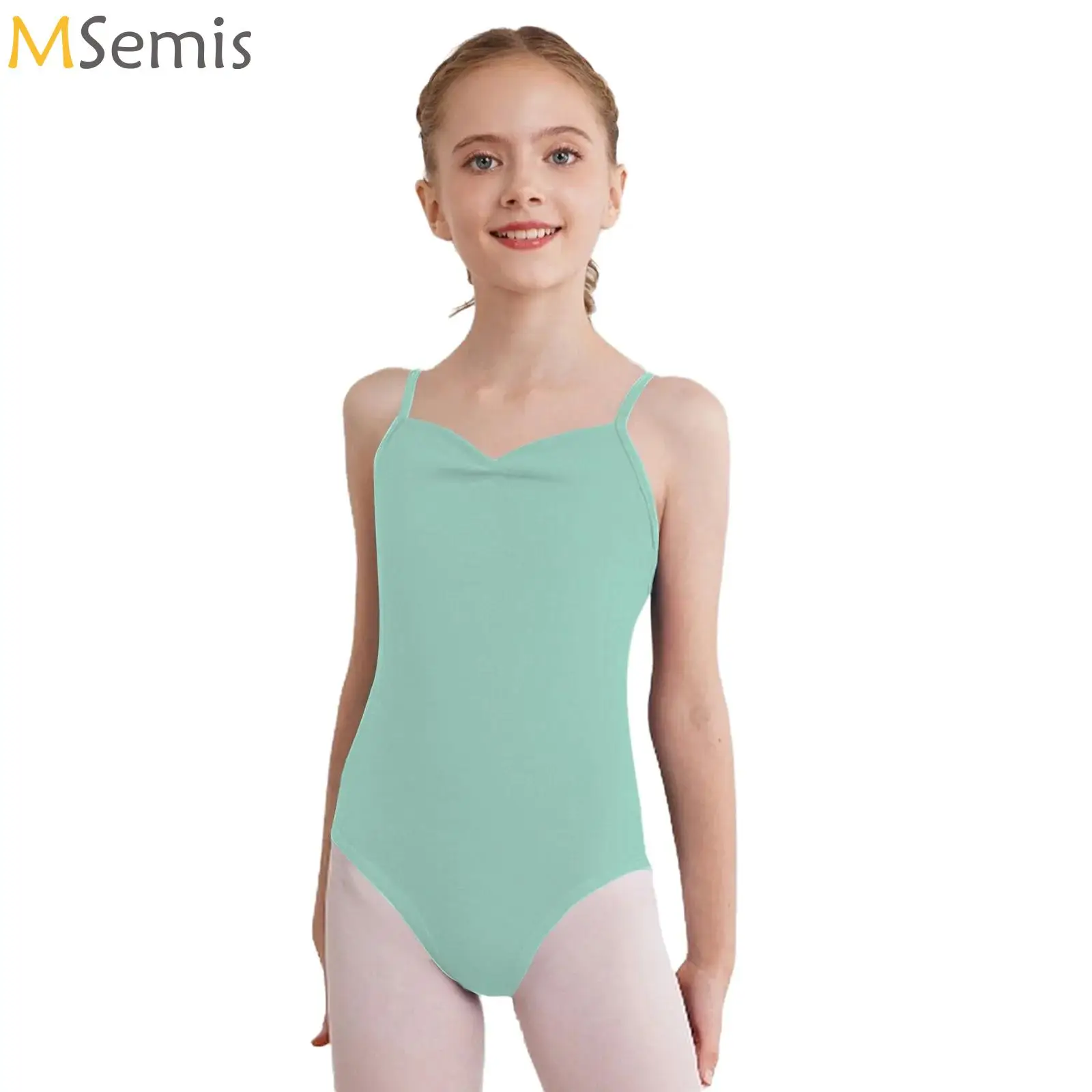 

Girls Camisole Ruched Gymnastics Leotard Sleeveless Backless Dance Outfit Ballet Top Dancewear Swimwear for Children Juniors