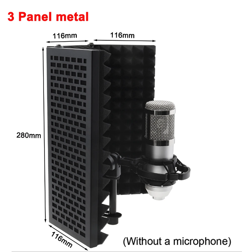 Schermo isolante per microfono schermo antivento a 5 pannelli pieghevole schiuma assorbente ad alta densità filettata da 3/8 "e 5/8" per registrazione/Live