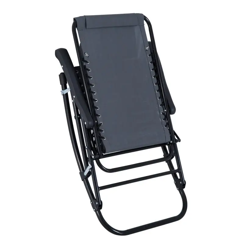 

Outsunny Outdoor Folding Rocking Chair Patio Table Seating Set, 2 Rocking Chairs with Armrests and 1 Side Table with Tempered Glass - Gray