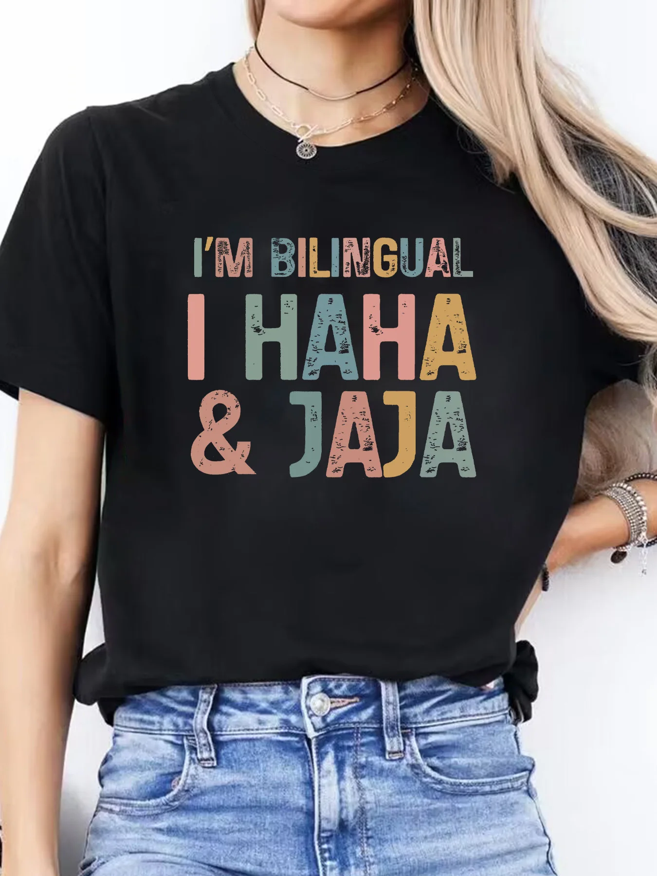 الأبجدية الإسبانية طباعة الربيع الصيف عارضة تي شيرت طاقم الرقبة قصيرة الأكمام الرياضية تي شيرت المرأة الأعلى