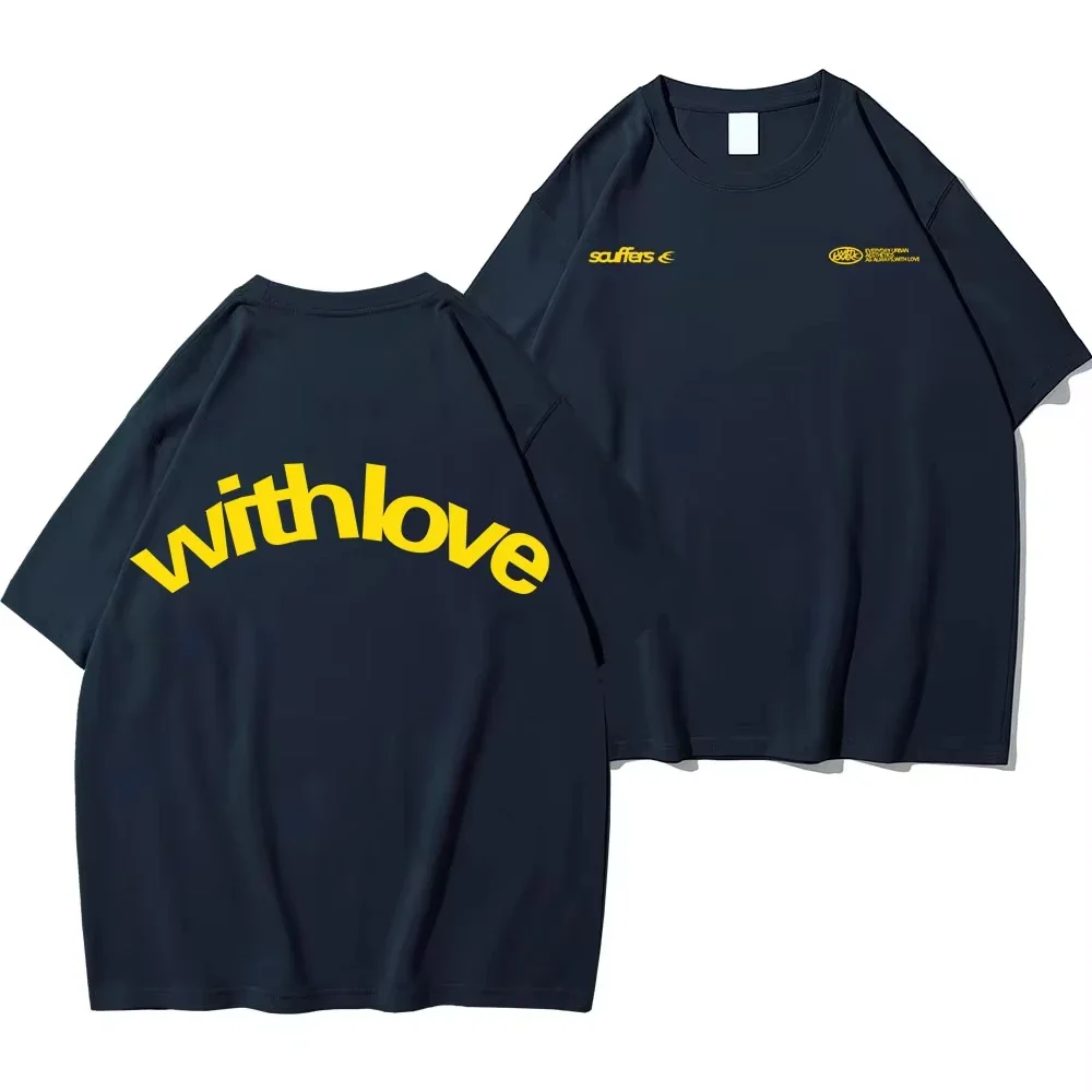 تي شيرت بشعار أنبوب أحمر 2025 ممتص للعرق وجيد التهوية، تي شيرت عصري من القطن الخالص بأحرف بسيطة Y2K محايد في الصيف #1