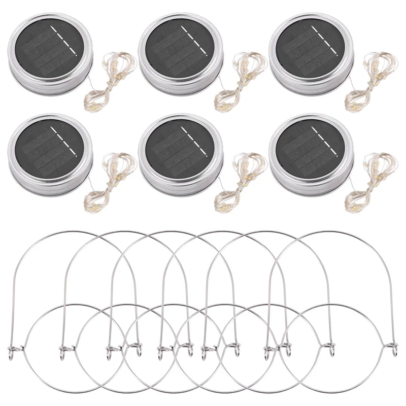 Lampu tutup stoples surya, 6 pak 20 Led senar peri bintang Firefly Jar tutup lampu, 6 gantungan termasuk (stoples tidak termasuk), teras Gaun