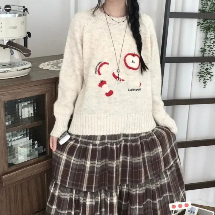 Maglione lavorato a maglia chic da donna vestibilità ampia sopra la testa modello morbido e accogliente autunno inverno pigro antietà divertente Sle Long Sve r...