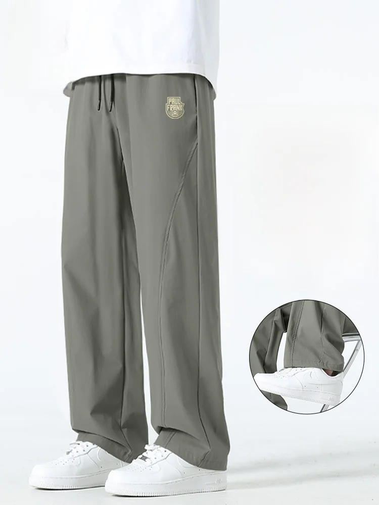 

Мужские брюки из ледяного шелка прямого кроя с клетчатым узором, струящиеся, повседневные, свободного кроя, с защитой от солнца, длинные