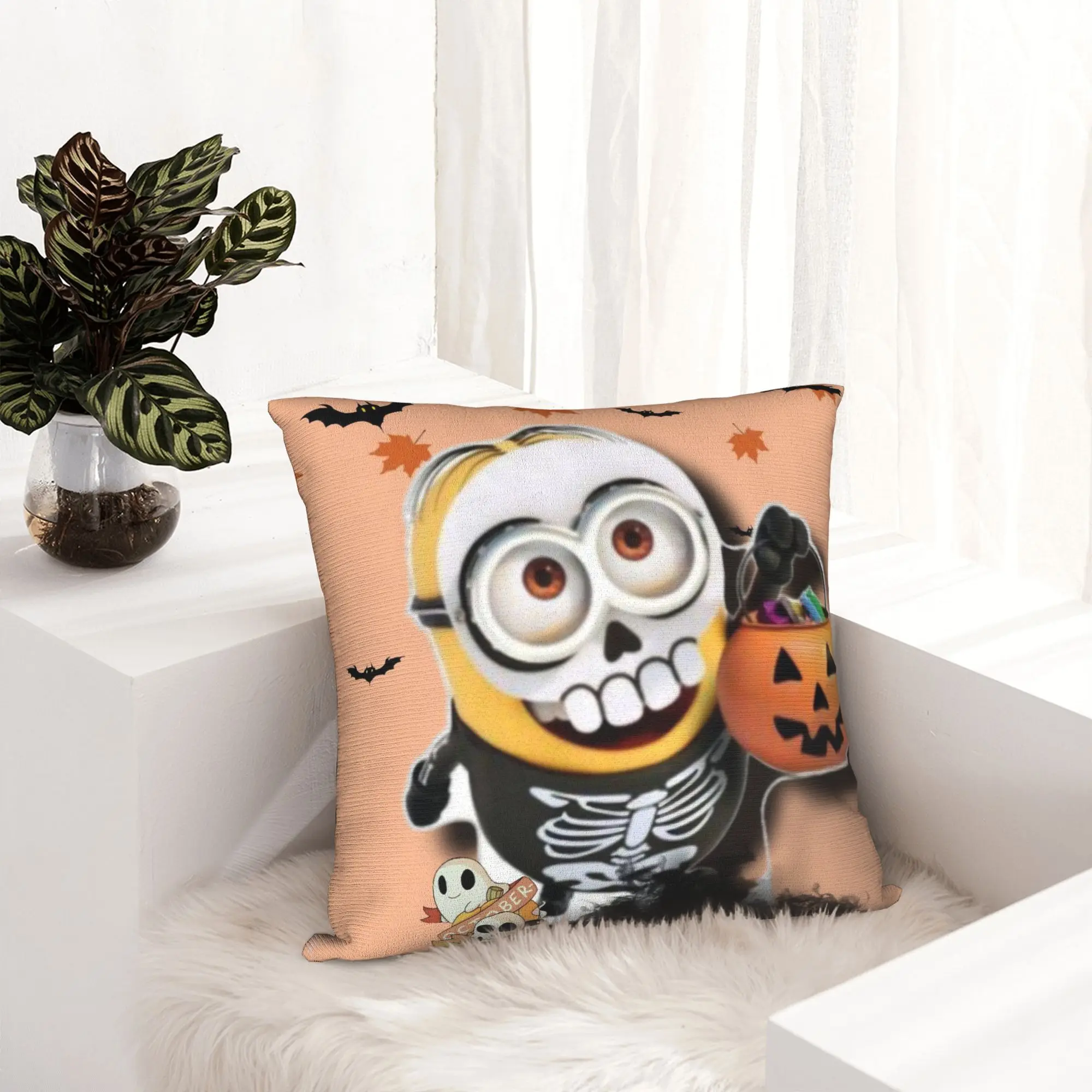M-Minions-s Skull Halloween Pumpkin Pillowcase Printing Cushion Cover Decorations  Throw Pillow Case Cover Seat Square 45*45cm