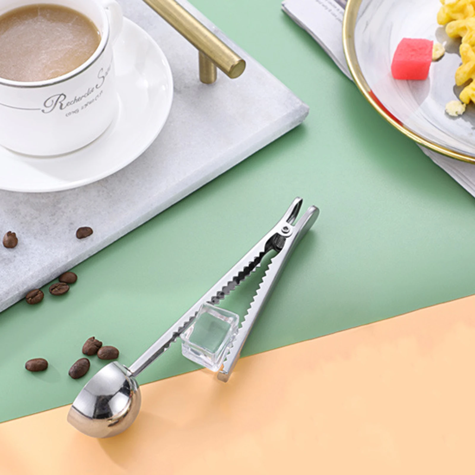 Coffee Scoop Silver Kitchen Measuring Spoon for Home Stainless Steel Bag Clip Seal Tool Durable Coffee Accessories